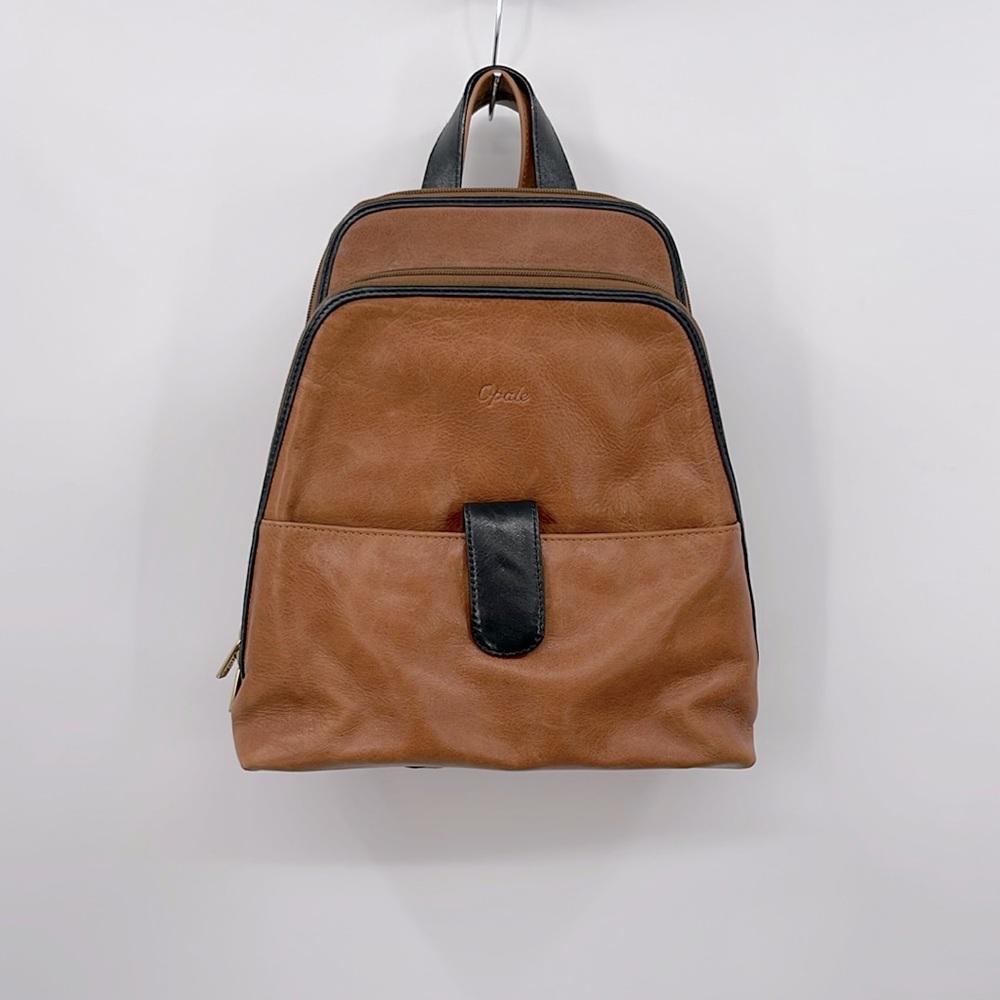 (#120)Vintage OPALE Caramel Brown Leather Backpack